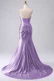 Corsetto sirena di raso fucsia senza spalline Abito da cerimonia lungo PLus size con fessura