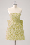 Giallo chiaro A Line Floral senza spalline Abito corto Abito Da Cocktail con fiocco