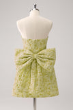 Giallo chiaro A Line Floral senza spalline Abito corto Abito Da Cocktail con fiocco