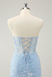 Corsetto azzurro paillettes Sweetheart corto stretto abito da cocktail con lacci sul retro