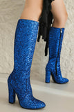 Stivali da cowgirl con tacco alto blu scintillante