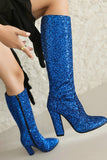 Stivali da cowgirl con tacco alto blu scintillante