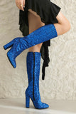 Stivali da cowgirl con tacco alto blu scintillante
