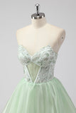 Una linea senza spalline corsetto verde chiaro corto Homecoming Dress