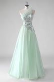 Paillettes verde chiaro una linea senza spalline increspato abito da sposa ospite