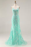 Corsetto Sirena viola scintillante paillettes abito lungo da Cerimonia con appliques di pizzo