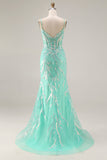 Corsetto Sirena viola scintillante paillettes abito lungo da Cerimonia con appliques di pizzo