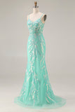 Corsetto Sirena viola scintillante paillettes abito lungo da Cerimonia con appliques di pizzo