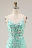 Corsetto Sirena viola scintillante paillettes abito lungo da Cerimonia con appliques di pizzo