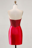 Scintillante Fucsia Corsetto Stretto Satin Abito da cocktail