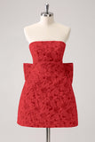 Fucsia A Line Floral senza spalline Abito corto Abito Da Cocktail con fiocco