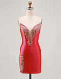 Fucsia senza spalline in rilievo Bodycon Abito da Cocktail con fessura