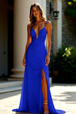 Guaina Champagne Stretch Raso Spaghetti Straps Abito lungo da ballo