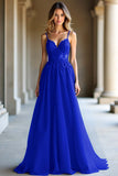 Una linea blu scuro Spaghetti Straps Sweetheart lungo Abito da Cerimonia
