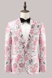 Scialle rosa risvolto jacquard un pulsante uomo Prom Blazer