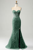 Elegante sirena Sweetheart abito da ballo corsetto azzurro con appliques