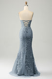 Elegante sirena Sweetheart abito da ballo corsetto azzurro con appliques