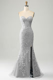 Elegante sirena Sweetheart abito da ballo corsetto azzurro con appliques