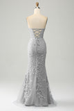 Elegante sirena Sweetheart abito da ballo corsetto azzurro con appliques