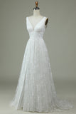 Avorio Scollo a V Pizzo Abito Da Sposa Con Spacco