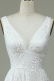 Avorio Scollo a V Pizzo Abito Da Sposa Con Spacco