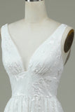 Avorio Scollo a V Pizzo Abito Da Sposa Con Spacco