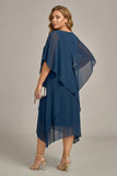 Abito midi Mother of the Bride in chiffon plus size in chiffon A-Line Boat Dress Mother of the Bride blu Navy