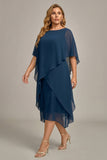 Abito midi Mother of the Bride in chiffon plus size in chiffon A-Line Boat Dress Mother of the Bride blu Navy