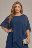 Abito midi Mother of the Bride in chiffon plus size in chiffon A-Line Boat Dress Mother of the Bride blu Navy