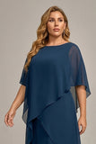 Abito midi Mother of the Bride in chiffon plus size in chiffon A-Line Boat Dress Mother of the Bride blu Navy