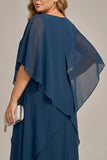 Abito midi Mother of the Bride in chiffon plus size in chiffon A-Line Boat Dress Mother of the Bride blu Navy