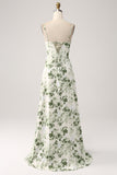 Collo ad anello verde floreale A Line Prom Dress con fessura