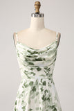 Collo ad anello verde floreale A Line Prom Dress con fessura