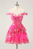 Carino Sparkly Hot Pink A Line Corsetto Pizzo Abito Corto Da Laurea