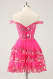 Carino Sparkly Hot Pink A Line Corsetto Pizzo Abito Corto Da Laurea