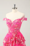 Carino Sparkly Hot Pink A Line Corsetto Pizzo Abito Corto Da Laurea