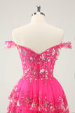 Carino Sparkly Hot Pink A Line Corsetto Pizzo Abito Corto Da Laurea