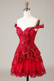 Carino Sparkly Hot Pink A Line Corsetto Pizzo Abito Corto Da Laurea