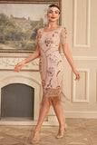 Sparkly Blush Fringed 1920s Flapper Dress