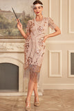 Sparkly Blush Fringed 1920s Flapper Dress