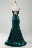Sparkly verde scuro sirenetta paillettes plissettato corsetto abito da ballo con fessura