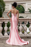 Blush Mermaid Spaghetti Straps Satin Abito Da Cerimonia con fessura