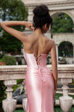 Blush Mermaid Spaghetti Straps Satin Abito da ballo lungo con fessura