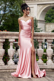 Blush Mermaid Spaghetti Straps Satin Abito da ballo lungo con fessura