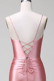 Blush Mermaid Spaghetti Straps Satin Abito Da Cerimonia con fessura