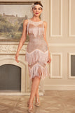 Sparkly Blush Tiered Fringed 1920s Dress con accessori Set