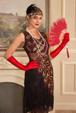 Sparkly Borgogna frange paillettes 1920s Dress con accessori Set