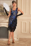Sparkly Royal Blue Fringed Beaded 1920s Dress con accessori Set