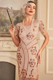 Sparkly Blush Fringes 1920s Dress con accessori Set