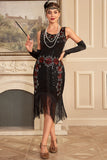 Nero senza maniche Sparkly Fringes Flapper Dress con accessori Set